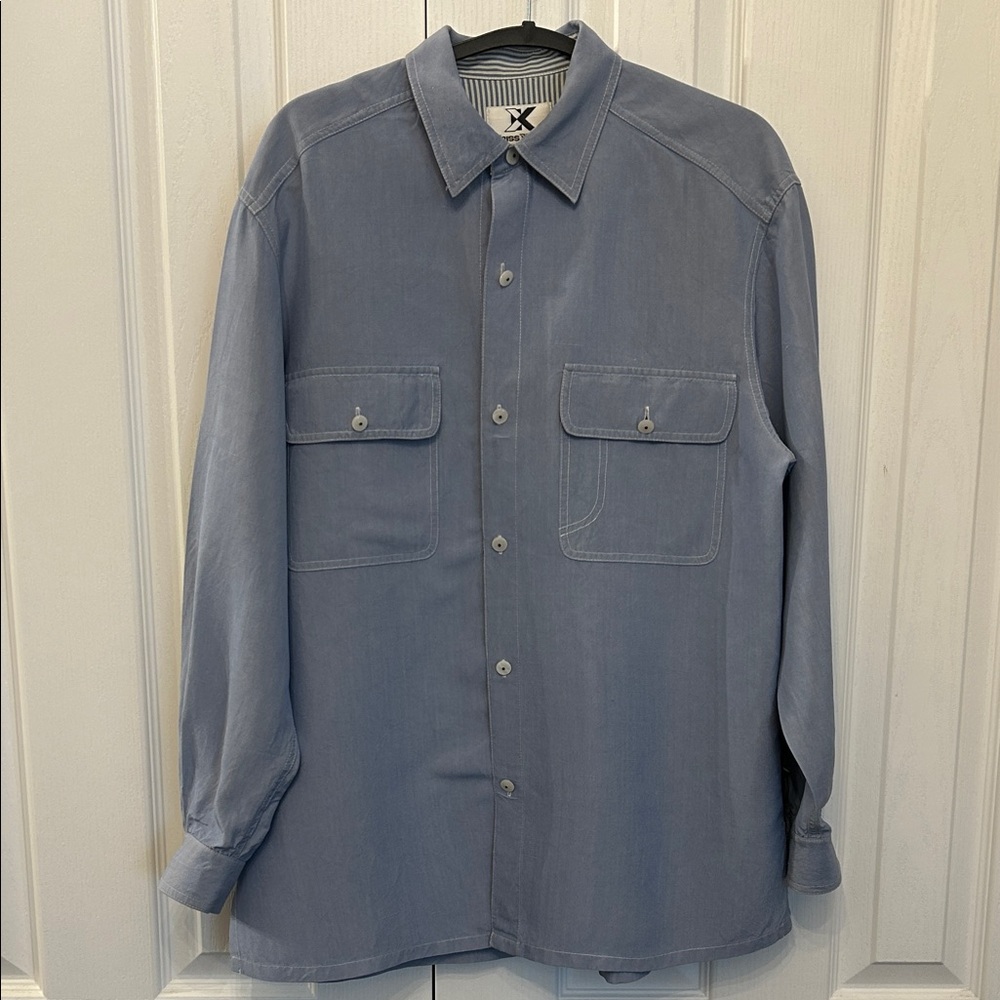 Vintage 90s Kriss Kross Silk Shirt Mens Medium Blue | Hip Hop Streetwear Y2K